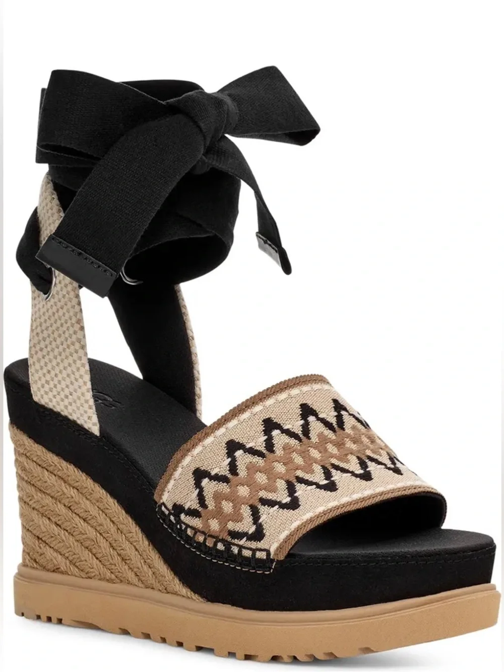 UGG Sz 9.5 Abbot Ankle Wrap Espadrille Sandals Band Tribal Embroidery NEW - Picture 2 of 16